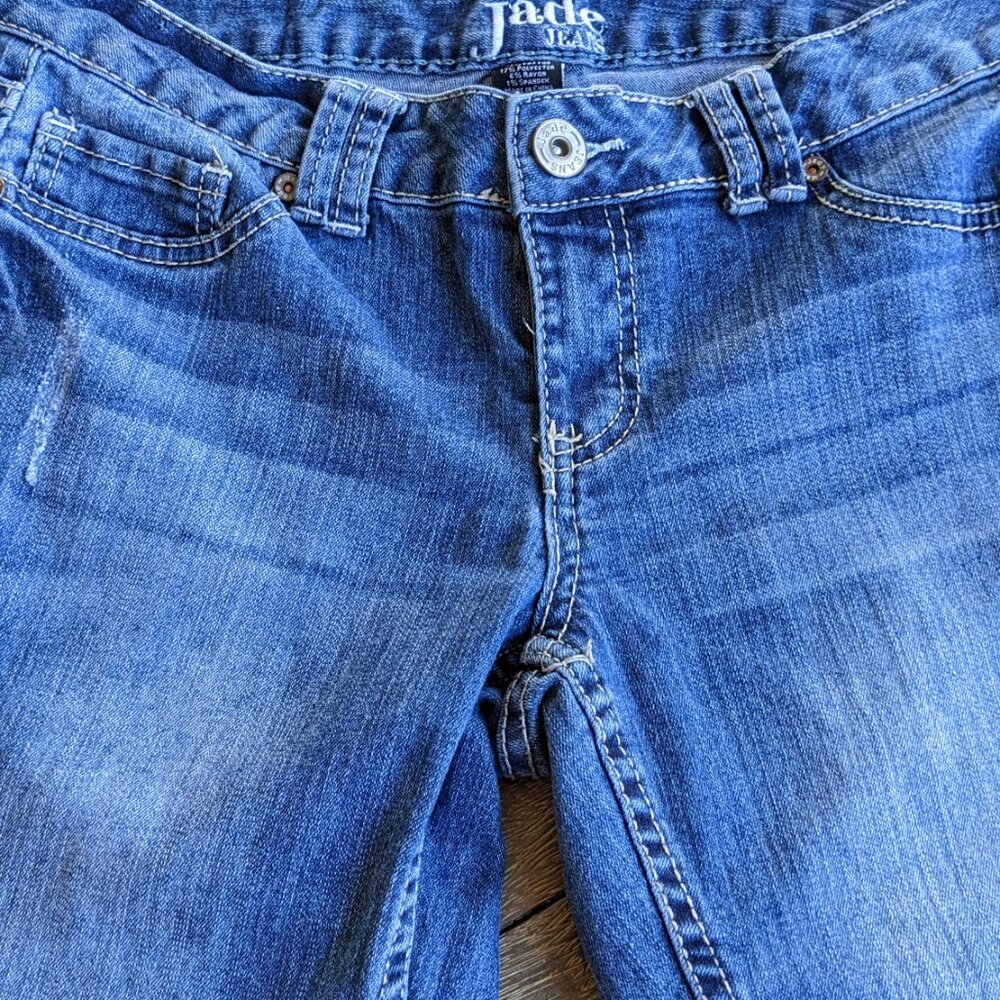 Jade Jeans Distressed Skinny Medium Wash Blue Denim Jeans, 3 Pockets, Size 7,8